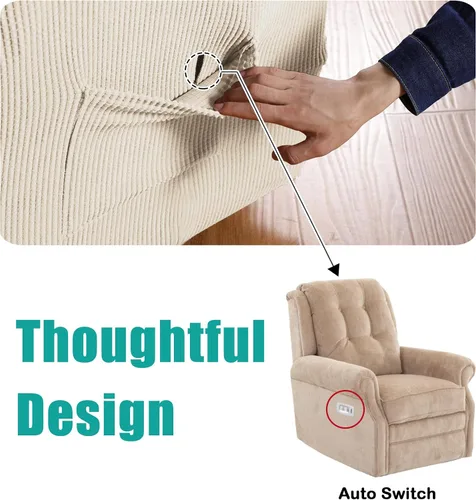 Vista 4 de Turquoize Funda elástica para silla reclinable, funda para sofá reclinable, funda de sofá de 1 pieza con bolsillo lateral, funda protectora