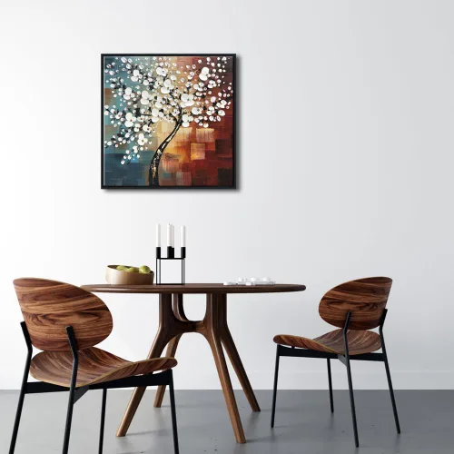 Vista 7 de Wieco Art Morning Glory - Arte de pared enmarcado, 24 x 24 pulgadas, 100% pintado a mano, pintura al óleo abstracta de flores blancas, decoración