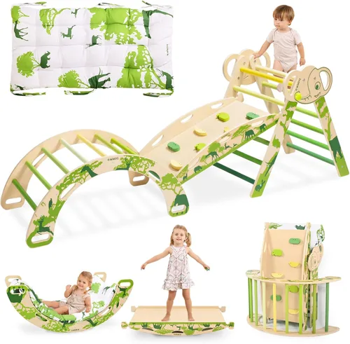 Vista 12 de WINGYZ Pikler Triangle Set, Montessori 8 en 1 Juego de escalada con cojín Azul