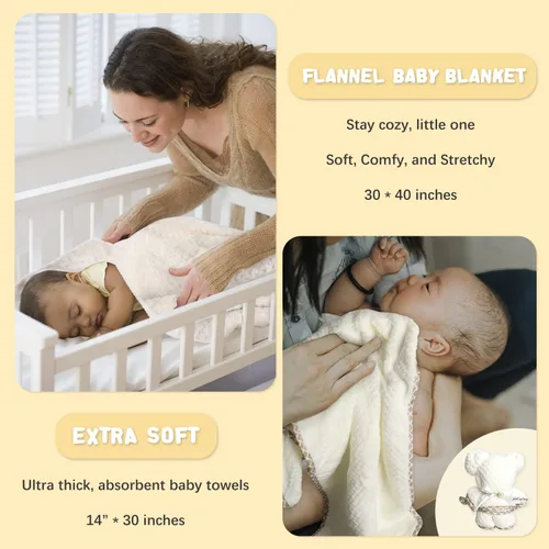 Vista 3 de iAOVUEBY Juego de regalo para bebé, regalos de baby shower para niñas y niños, cesta de regalo de oso para bebé, incluye manta de sonajero