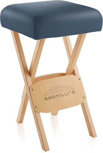 Vista 10 de Saloniture Taburete de masaje plegable de madera con estuche de transporte, negro