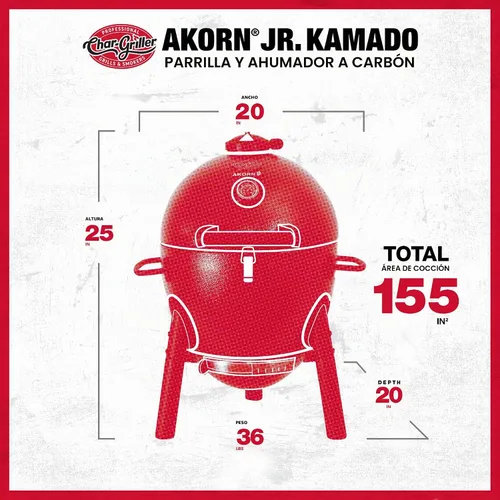Vista 7 de Char-Griller® AKORN® Jr. Parrilla y ahumador de carbón Kamado portátil con rejillas de hierro fundido y tapa de bloqueo con 155 pulgadas cuadradas