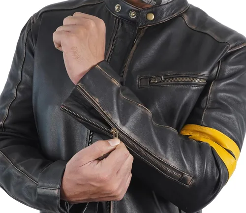 Vista 4 de Lambskin Leather Jacket for Men - Vintage Distressed Brown Biker Coat