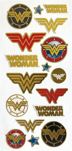 Vista 5 de Playhouse DC Comics Wonder Woman - Lámina de calcomanías con efecto esmaltado, 3 paquetes
