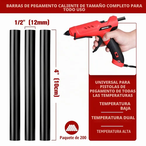 Vista 3 de Arrow - Barras de pegamento caliente de tamaño completo, paquete de 200 barras de pegamento negro, 4" y 1/2" de diámetro, alta viscosidad, barra