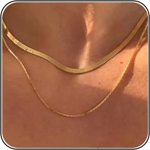 Vista 24 de Tewiky Layered Necklaces for Women Non Tarnish- Chunky 14k Gold Plated Herringbone/Snake/Rope/Box/Cuban Link Chain for Women Waterproof Layering