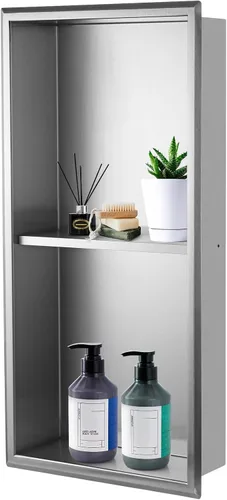 Vista 14 de Nicho de ducha de acero inoxidable cepillado de 12 x 6 pulgadas, organizador de ducha empotrado, inserto de estante de baño para instalación