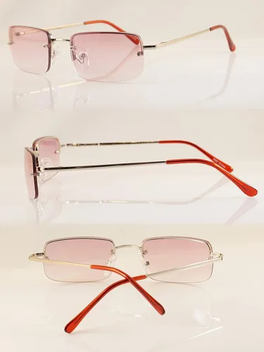Vista 3 de Lentes de sol rectangulares de diseño clásico y minimalista ligero sin montura con marco de metal (transparente y tintado para cara XS) A124 A125