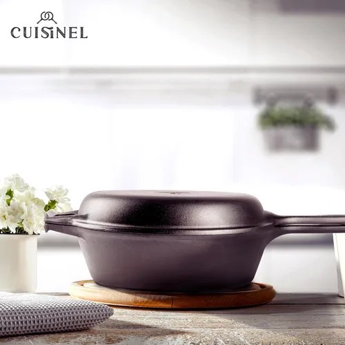 Vista 6 de Sartén de hierro fundido de Cuisinel + tapa - Olla multifuncional 2 en 1 - Olla profunda + sartén - Olla holandesa de 3 cuartos de galón - Utensilio