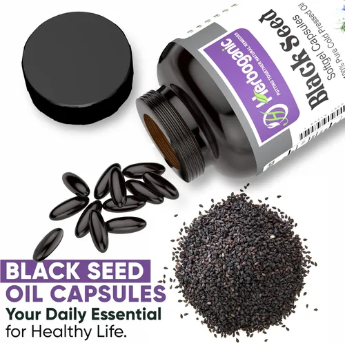 Vista 5 de HERBOGANIC Cápsulas blandas de aceite negro prensado en frío, 90 unidades, mezcladas con otros productos herbarios, apoya la salud general