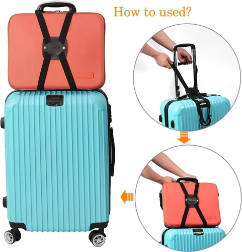 Vista 3 de Correas elásticas para equipaje hechas de cuero auténtico un accesorio de maleta de viaje ajustable y portátil negro