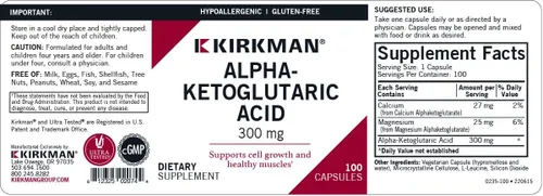 Vista 3 de Kirkman Ácido alfa-cetoglutárico 300 mg - Hipoalergénico 100 Cápsulas Vegetarianas