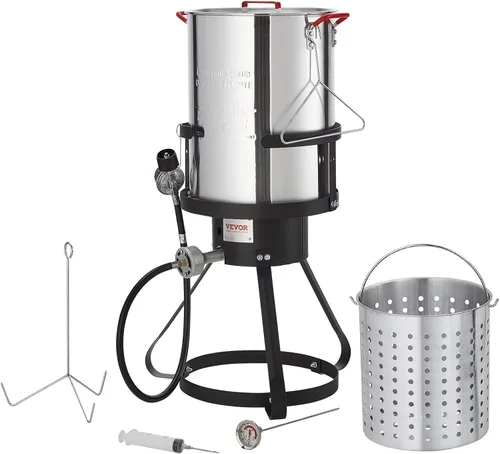 Vista 12 de VEVOR Freidora de Pescado y Alitas de 10 Qt, Kit de Freidora de Pescado de Propano de Aluminio, Freidora Profunda para Exteriores Olla para Mariscos