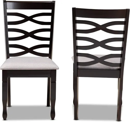 Vista 2 de Baxton Studio Lanier - Juego de sillas de comedor de 2 piezas, tapizadas de tela gris, madera con acabado marrón expreso Gris/Café Espresso