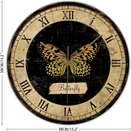 Vista 2 de Butterfly Wood Wall Clocks Butterflies Art Numeral Clock Non-Ticking Battery Operated 15 inch Retro Farmhouse Clock Decor for Living Room Bedroom