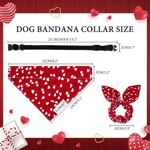 Vista 3 de E-Clover Collares de perro para hembras - Collar de perro con corazón y coletero a juego, collares ajustables para perros XS y pequeños, dueño, San
