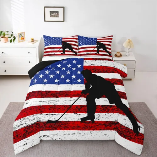 Vista 10 de Erosebridal - Juego de edredón con bandera estadounidense, juego de edredón de plumón tamaño individual para niños y adolescentes, juego de edredón