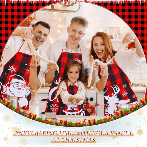 Vista 3 de 8 delantales de cocina de Navidad, delantales de cocina navideños, Papá Noel, alce, elfo, muñeco de nieve, para mujeres y adultos, decoración