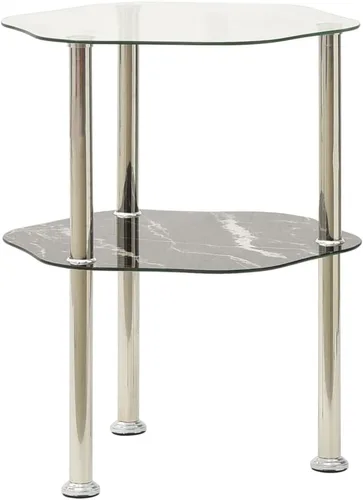 Vista 2 de Mesa auxiliar de 2 niveles, mesa auxiliar única, mesa de sofá, mesa de café, con diseño de forma hexagonal, para espacio pequeño, sala de estar Gris