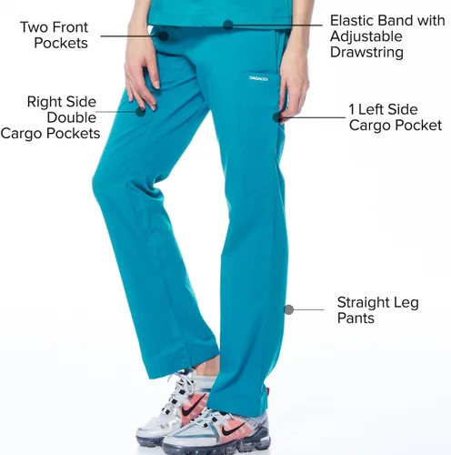 Vista 4 de Dagacci Medical Uniform Conjunto de uniforme médico para mujeres con blusa de cuello en Y elástica y suave y pantalones