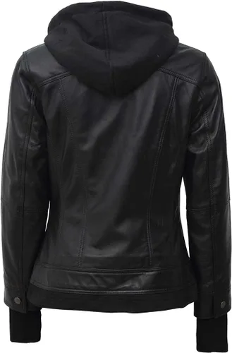 Vista 4 de Chaqueta de cuero con capucha extraíble para mujer - Chaqueta de cuero para mujer - Chic Noir Jacket