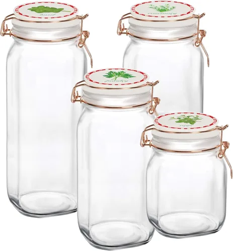 Vista 4 de Circleware Recipientes de vidrio con tapas herméticas de cierre hermético de cerámica blanca, juego de 4, recipientes para conservar alimentos