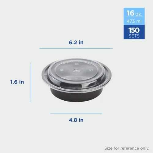 Vista 2 de Karat Contenedores para preparación de comidas [16 oz - 150 unidades] Recipientes para llevar reutilizables y desechables con tapas - Loncheras