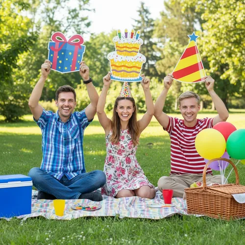 Vista 6 de Yulejo Letreros de feliz cumpleaños de 17 piezas, letras de 16 pulgadas, letreros de césped con estacas, impermeables, multicolor