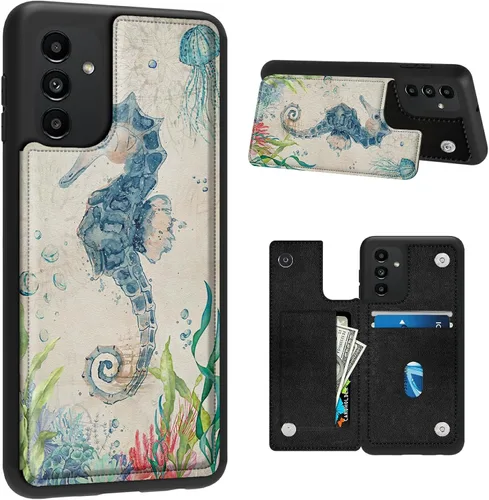 Vista 9 de BVDIKMI Funda para Samsung Galaxy A13 5G con ranura para tarjetero, funda de piel sintética, doble cierre magnético y cubierta duradera a prueba