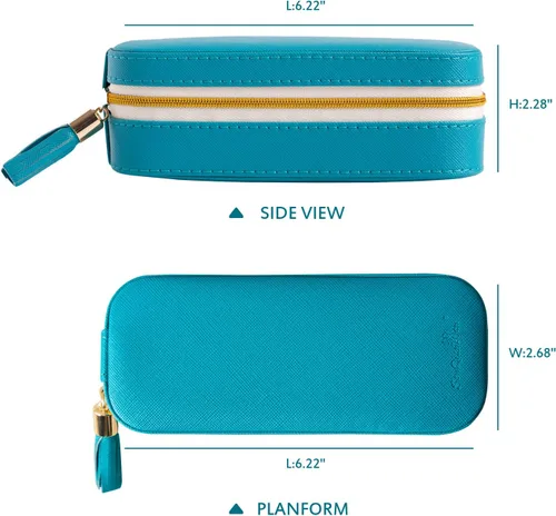 Vista 3 de SANQIANWAN Pequeña caja organizadora de viaje de joyería con piel sintética, estuche portátil de almacenamiento de joyas para collares, anillos