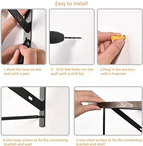 Vista 6 de Soportes de estante de 6 pulgadas, paquete de 6 soportes en L resistentes para estantes, soportes de metal triangulares de 90 grados para estantes