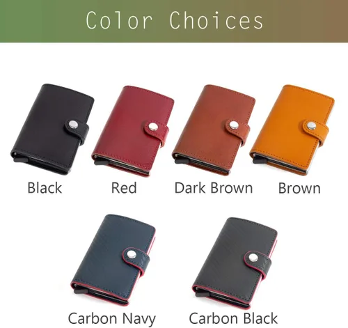 Vista 7 de Dom Teporna Italy Quick Eyect Trigger System Cartera de cuero de grano completo y cuero de carbono para tarjetas, Negro