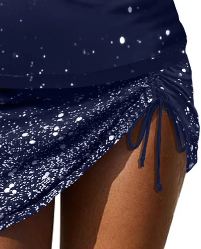 Vista 6 de REKITA Trajes de baño sexy tankini con falda, anillo en O, tankinis de 2 piezas, trajes de baño de bloque de color para mujer