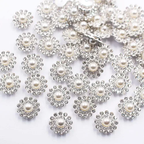 Vista 7 de 120pcs 0.551 in Girasol Perla Plata Cristales Botones Coser en Diamantes de Imitación para Ropa Tela Accesorios de Costura