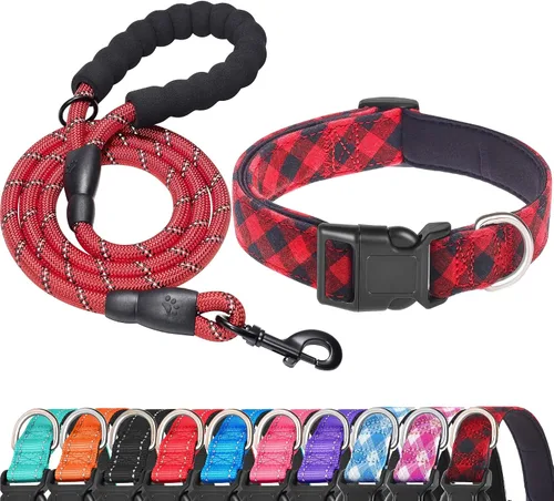 Vista 17 de Ladoogo collar reflectante para perro con acolchado de neopreno suave, collares de nylon transpirables y ajustables para perros pequeños, medianos