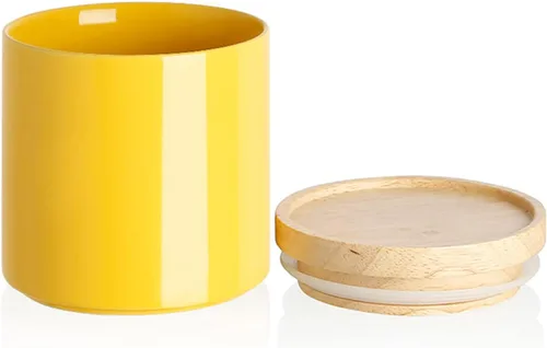 Vista 38 de Recipientes de cocina Sweejar, tarro de almacenamiento de cerámica para alimentos, recipientes apilables con tapa hermética de madera para servir