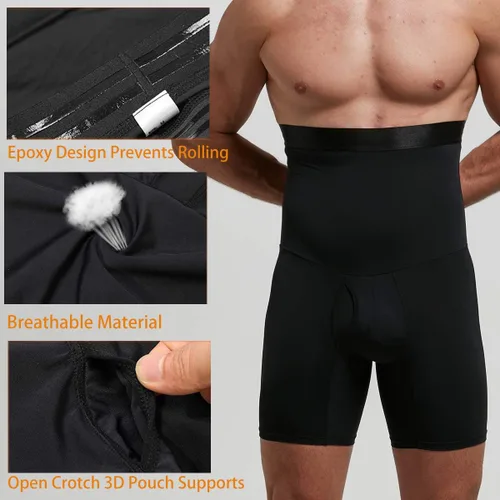 Vista 3 de Optlove Pantalones cortos moldeadores de cintura alta para hombre con control de abdomen y cintura alta que adelgaza, antirizado, ropa interior sin