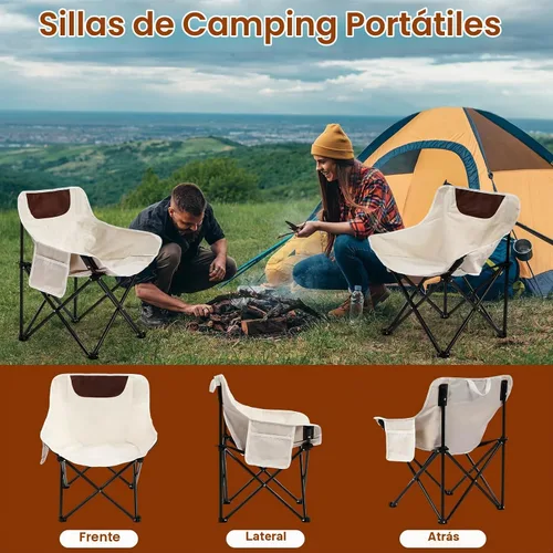 Vista 5 de FairySandy Paquete de 6 sillas de camping portátiles, sillas de campamento plegables ligeras, sillas compactas para mochileros con bolsa de Beige