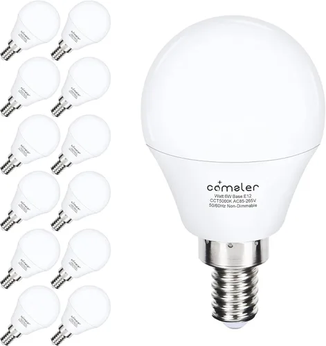 Vista 8 de comzler Bombillas LED A15 equivalentes a 60 W, blanco cálido 2700 K, bombilla redonda LED de base pequeña E12 para ventilador de techo,
