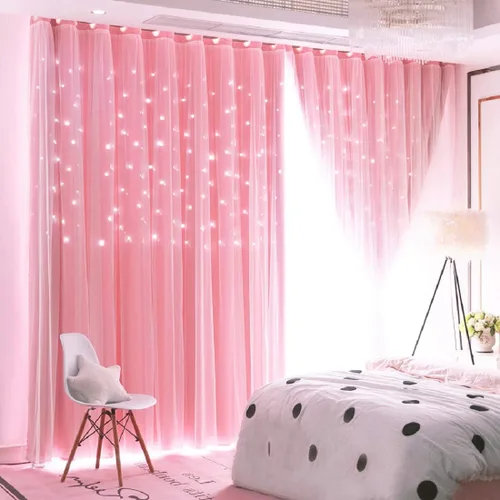 Vista 8 de UNISTAR - 2 paneles de cortinas opacas y transparentes con estrellas para dormitorio de niñas, niños, habitación de bebé, cortinas de doble capa