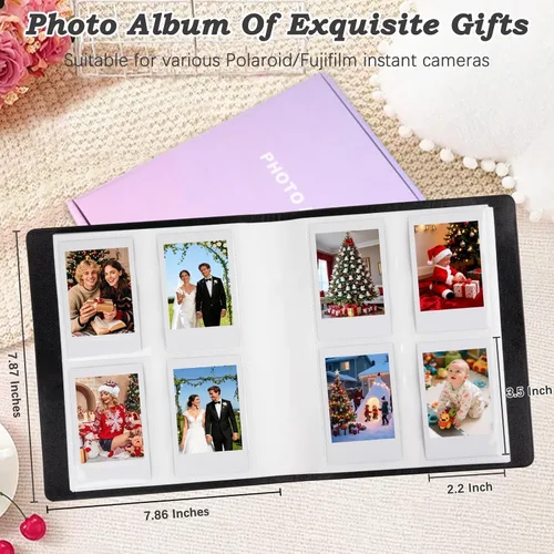 Vista 6 de Álbum de fotos de 320 bolsillos para fotos Polaroid de 2 x 3 pulgadas y Fujifilm Instax Mini, funda de piel sintética con caja de regalo premium