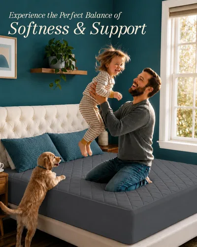 Vista 6 de Utopia Bedding - Cubrecolchón acolchado (tamaño matrimonial), protector de colchón elástico y ajustable con bolsillo profundo que se estira hasta 16