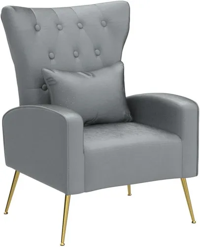 Vista 5 de ZJhome Juego de 2 Sillas de Sala con Capitoné, Silla de Acento de Terciopelo con Respaldo Alto con Almohada Lumbar, Sillas de Dormitorio Silla