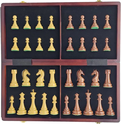 Vista 2 de Juego de ajedrez plegable de 18 pulgadas con piezas de ajedrez estándar de alto peso de polímero para la familia, juegos de mesa vintage, juego