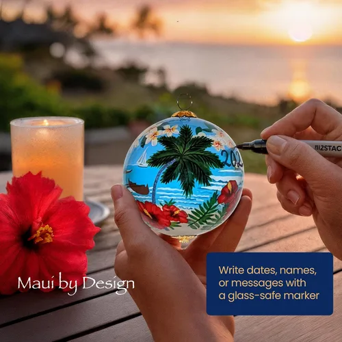 Vista 7 de Hawaiian Beach Life - Adorno hawaiano coleccionable de cristal pintado a mano con caja de regalo NB/H