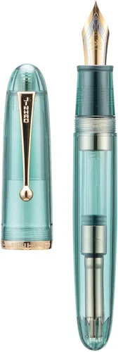 Vista 8 de Jinhao 9019 - Pluma estilográfica serie Dadao con borde dorado acrílico negro #8 punta mediana con convertidor grande para escritura, firma