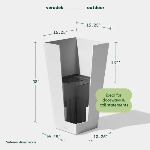 Vista 2 de Veradek V-Resin - Maceta cónica para interior/exterior (blanco, 30 pulgadas, 2 unidades con 2 bandejas para platillos) Hecho de plástico duradero