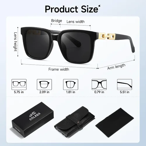 Vista 5 de Colrea Gafas de sol para mujer de moda 2024, clásicas, retro, cuadradas, con protección UV400 de diseño vintage dorado
