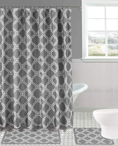 Vista 2 de Juego de 15 tapetes de baño para baño, cortina de ducha, diseño estampado de mariposa o peine de miel (color negro mariposa)