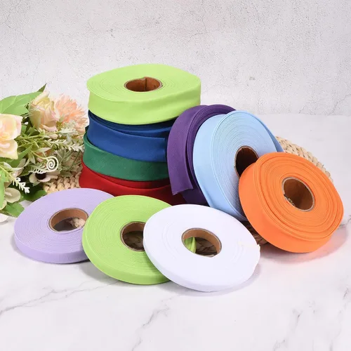 Vista 4 de MECCANIXITY Cinta al bies de doble pliegue de 1 pulgada, cinta al bies de poliéster continua a granel para coser, costura, acolchado, dobladillo